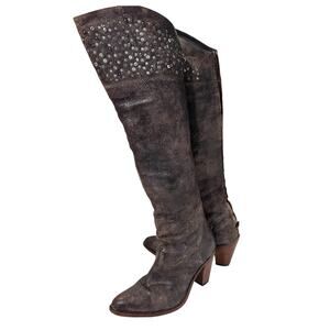 Frye Over the Knee Studded Boots‎ Crackle Leather | Brown | SZ 9